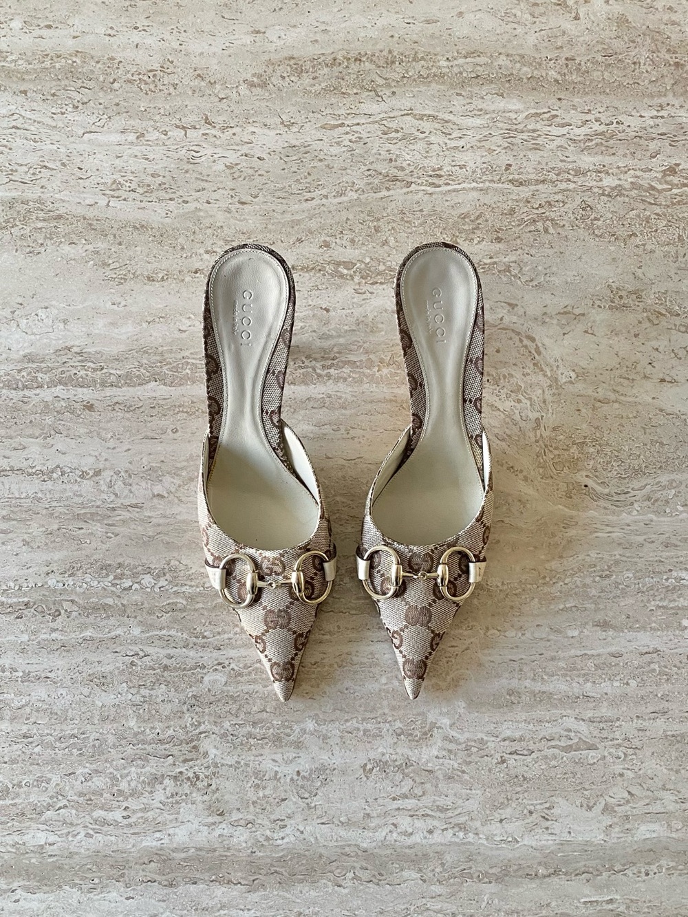 Vintage Gucci GG Canvas Horsebit Mule Heels